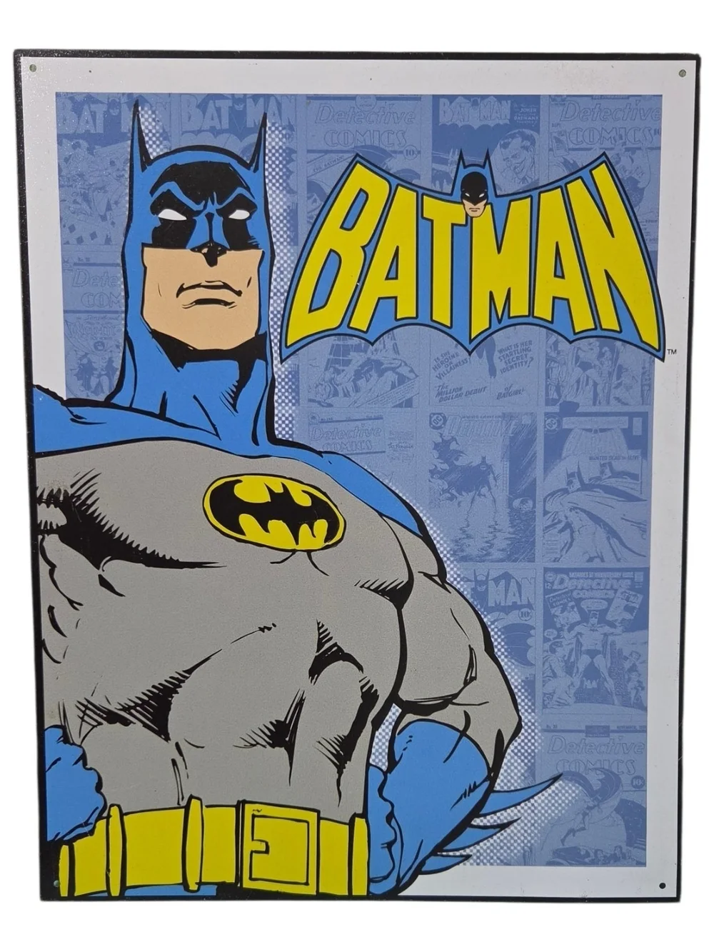 Batman Blue Gray Yellow Retro Comic Plaque